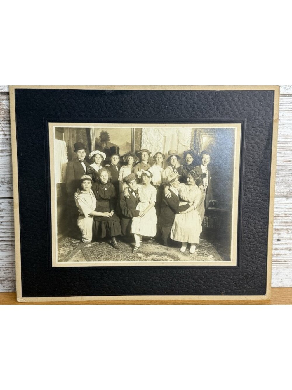 Antique Cabinet Card Group Of 15 People Portrait 6.25x8.25 Photo 10x12 Card